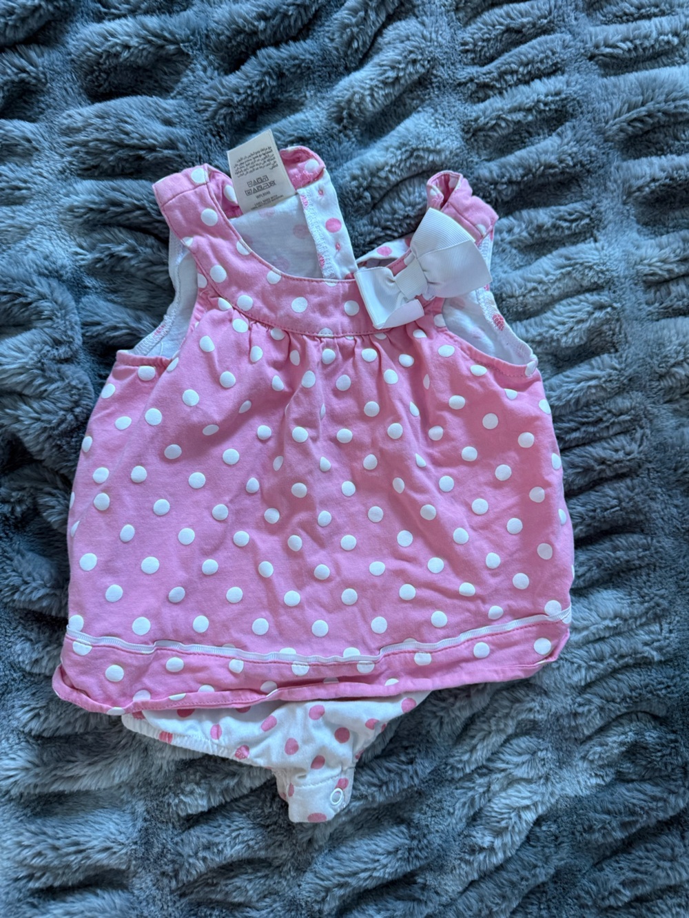 First Impressions Pink Polka Dot Baby Romper with White Bow